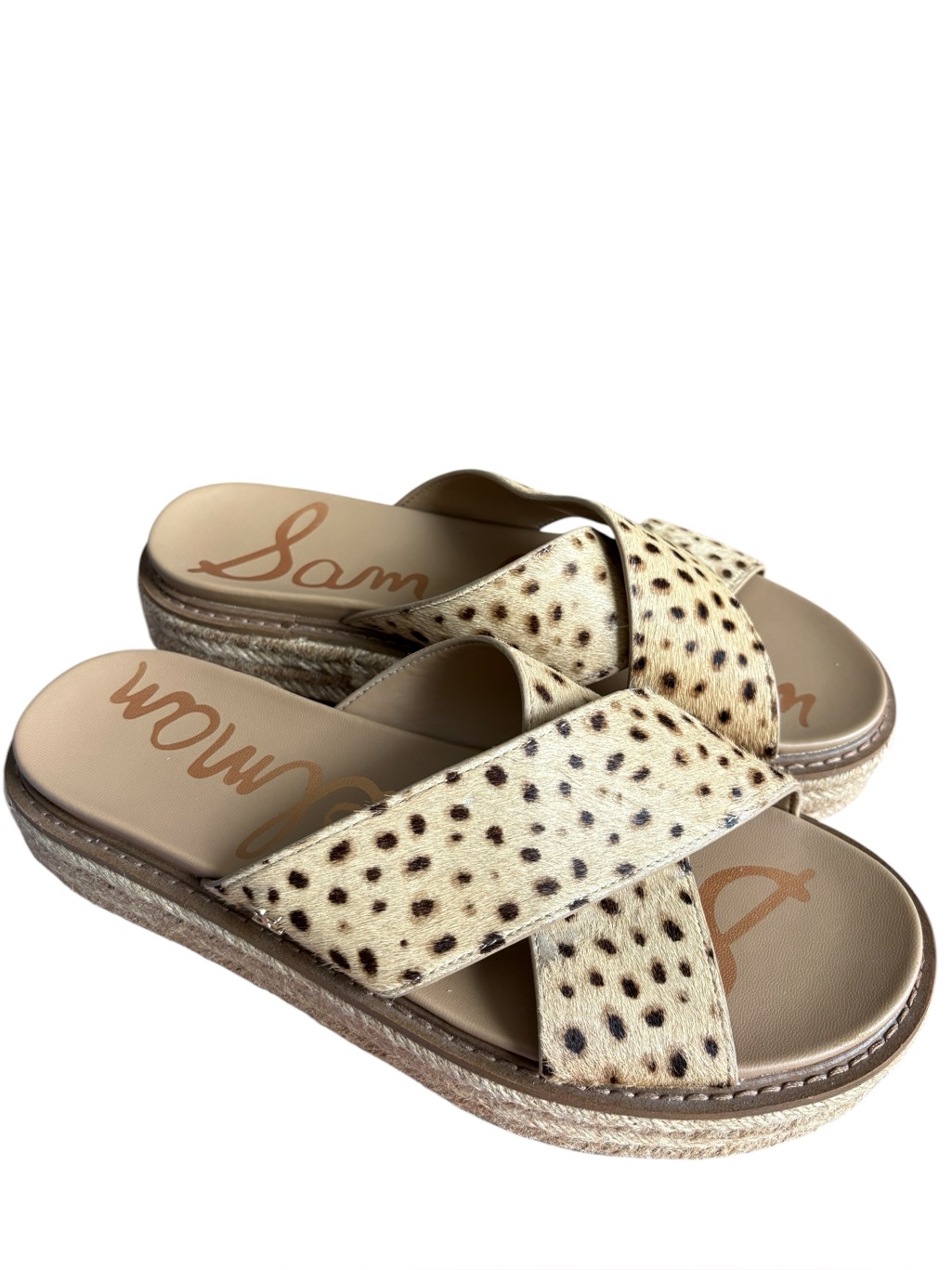 Sam Edelman Korina Sandal Calf Hair Cross Strap Espadrille Slide Womens Us Sz 9.